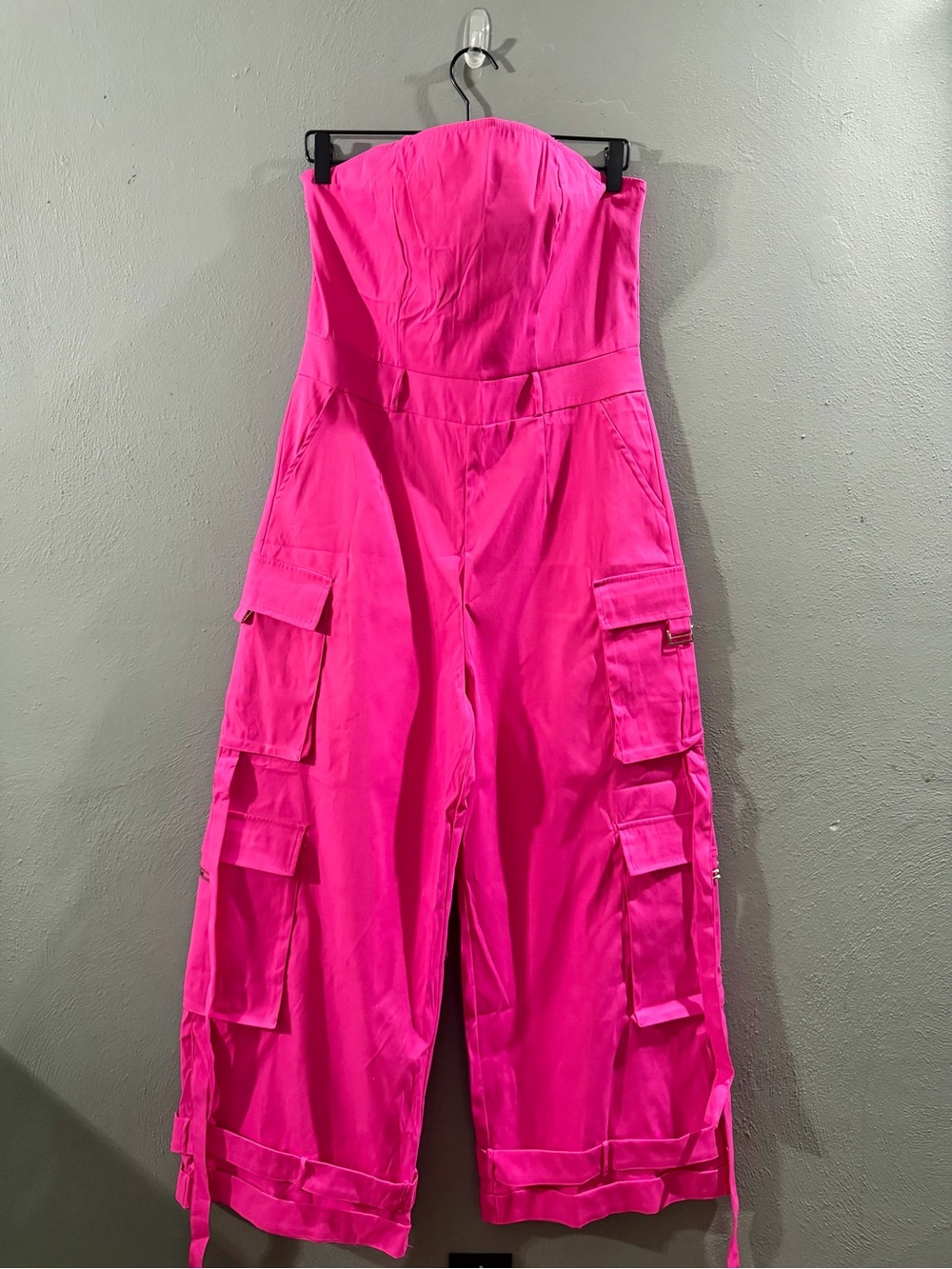 Strap Cargo Jumpsuit in Hot Pink